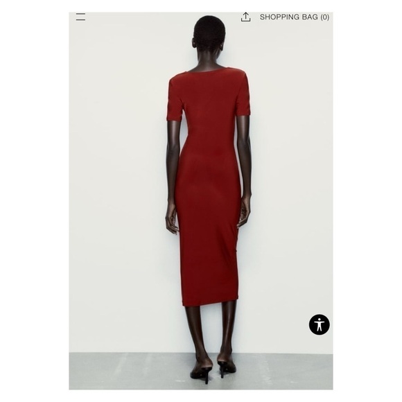 ZARA Burnt Orange Short Sleeve Ruched Bodycon Midi Cocktail Dress Small NWT - Picture 5 of 9